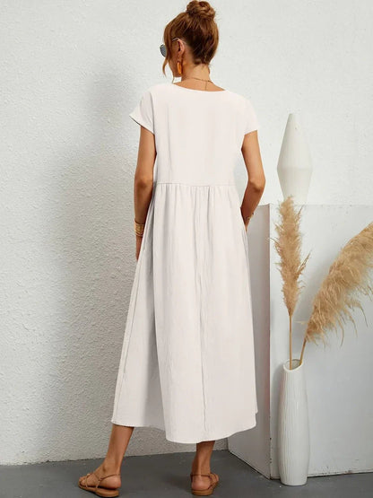 Gabriela™ | Vestido midi fluido de elegancia atemporal - VENZA BARCELONA