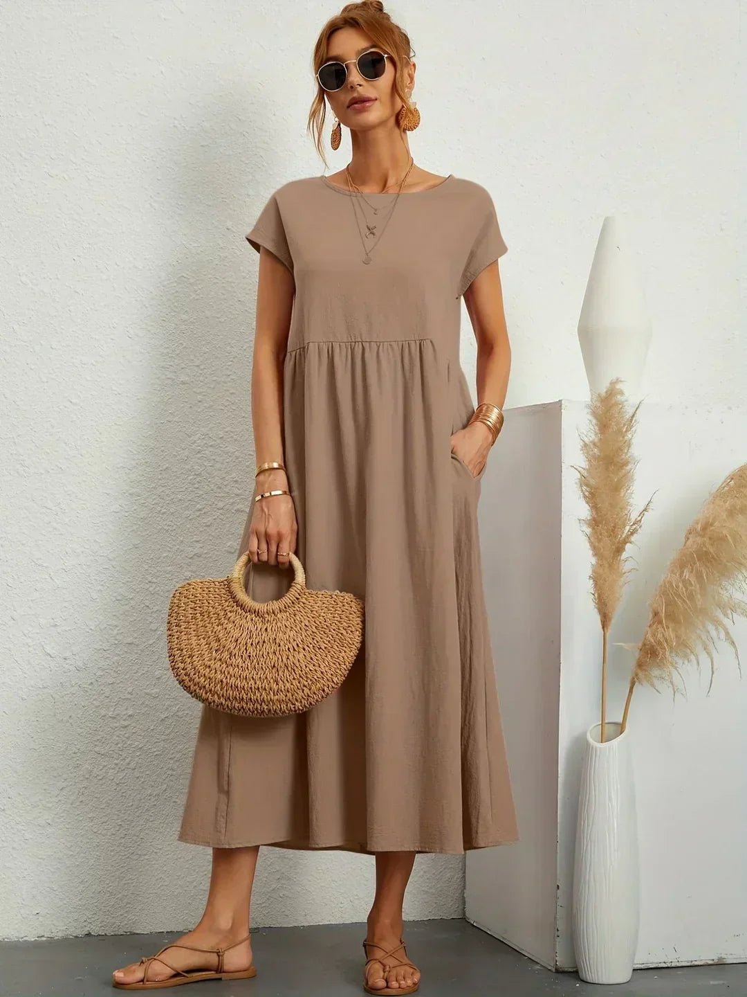 Gabriela™ | Vestido midi fluido de elegancia atemporal - VENZA BARCELONA