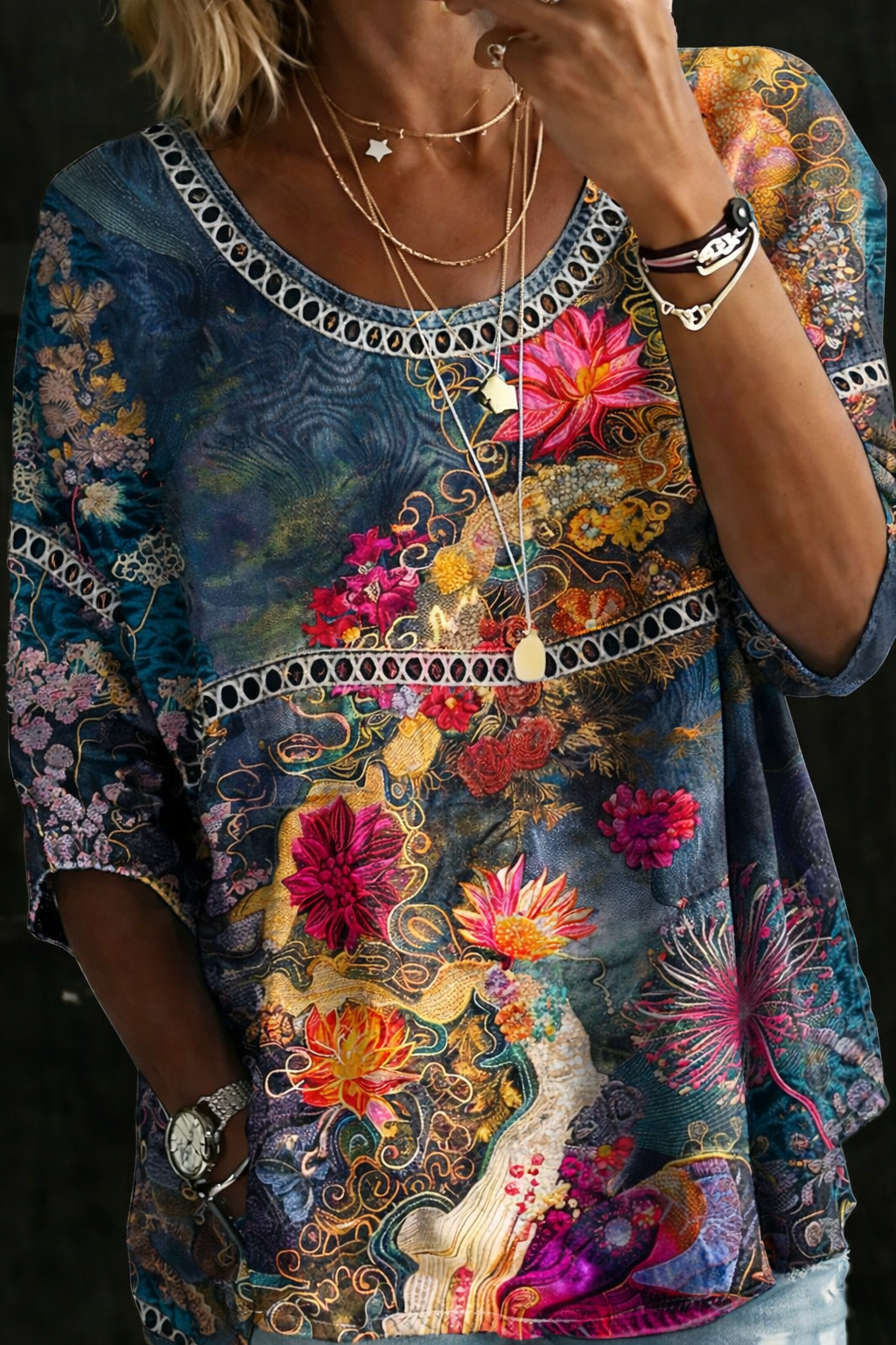 Inés | Blusa vaquera floral vintage - VENZA BARCELONA
