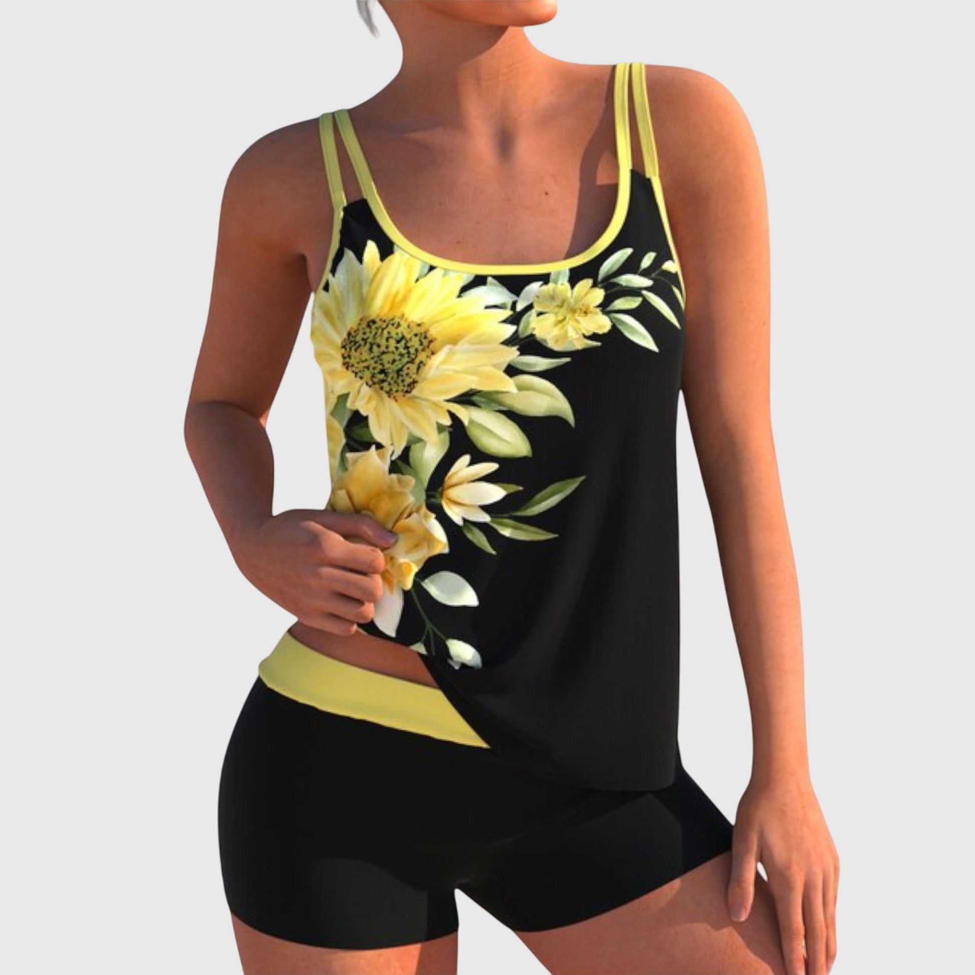 Magnolia - Tankini Floral Con Short Y Efecto Vientre Plano - VENZA BARCELONA