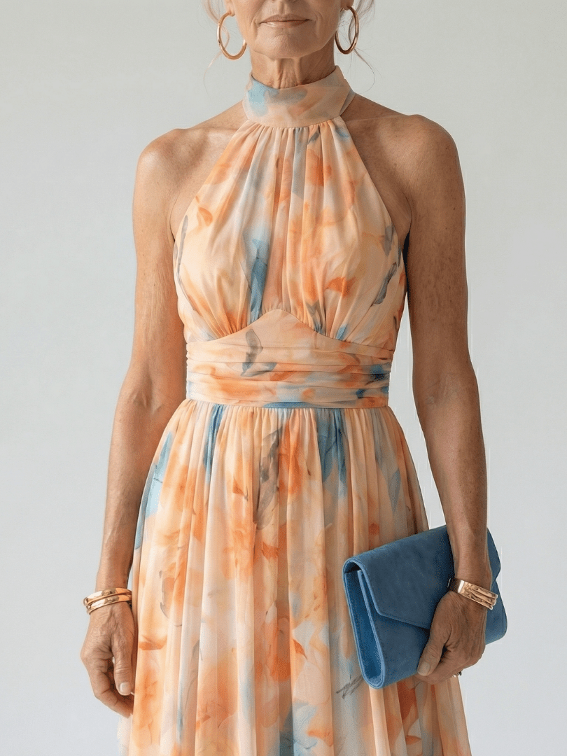 Mariana | Vestido midi suave con cuello halter - VENZA BARCELONA