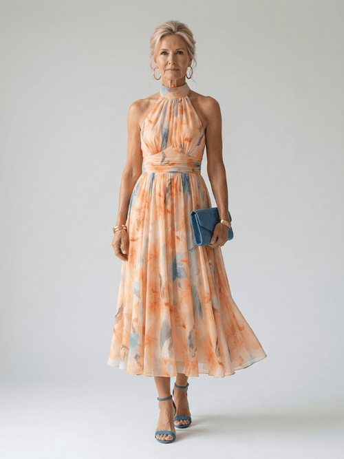 Mariana | Vestido midi suave con cuello halter - VENZA BARCELONA
