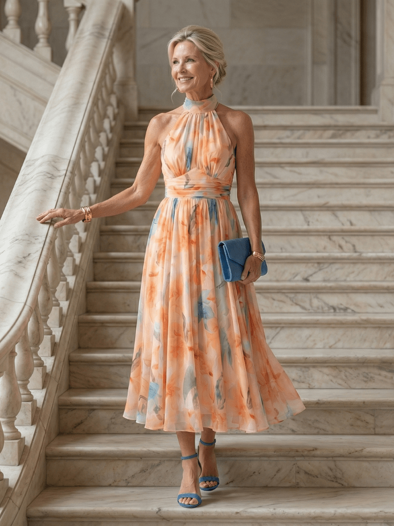 Mariana | Vestido midi suave con cuello halter - VENZA BARCELONA