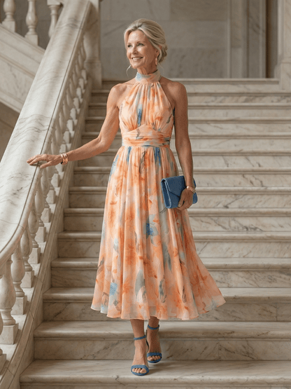 Mariana | Vestido midi suave con cuello halter - VENZA BARCELONA