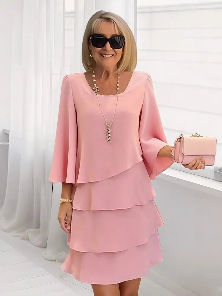 Marina – Vestido elegante fluido con volantes - VENZA BARCELONA