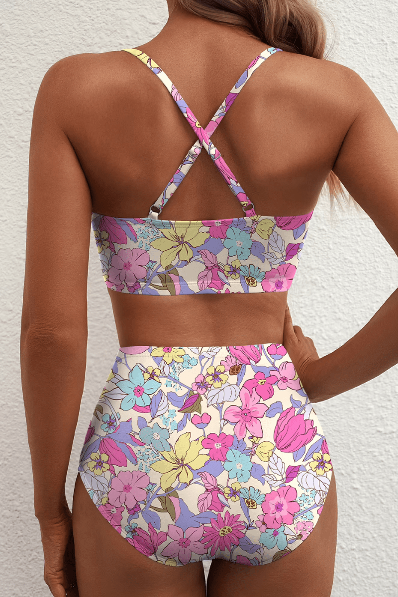 Riviera - Bikini Elegante Con Talle Alto Floral - VENZA BARCELONA