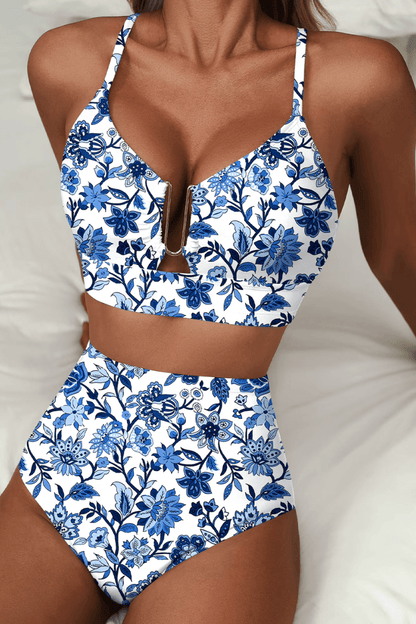 Riviera - Bikini Elegante Con Talle Alto Floral - VENZA BARCELONA