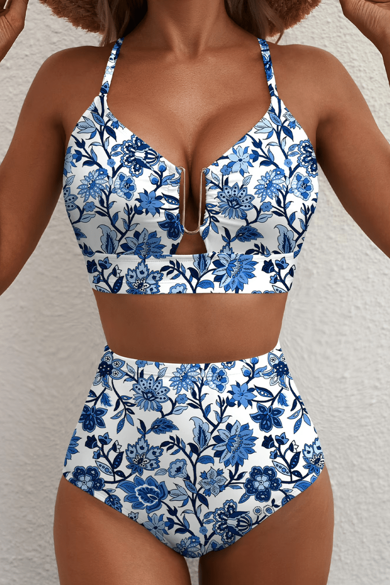 Riviera - Bikini Elegante Con Talle Alto Floral - VENZA BARCELONA