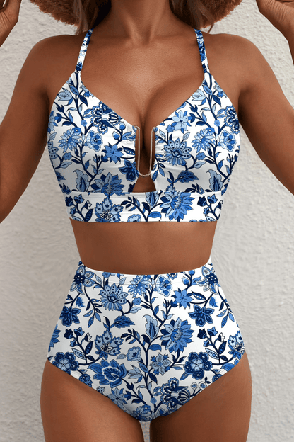 Riviera - Bikini Elegante Con Talle Alto Floral - VENZA BARCELONA