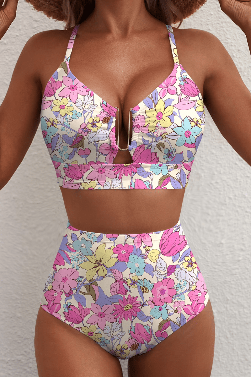 Riviera - Bikini Elegante Con Talle Alto Floral - VENZA BARCELONA