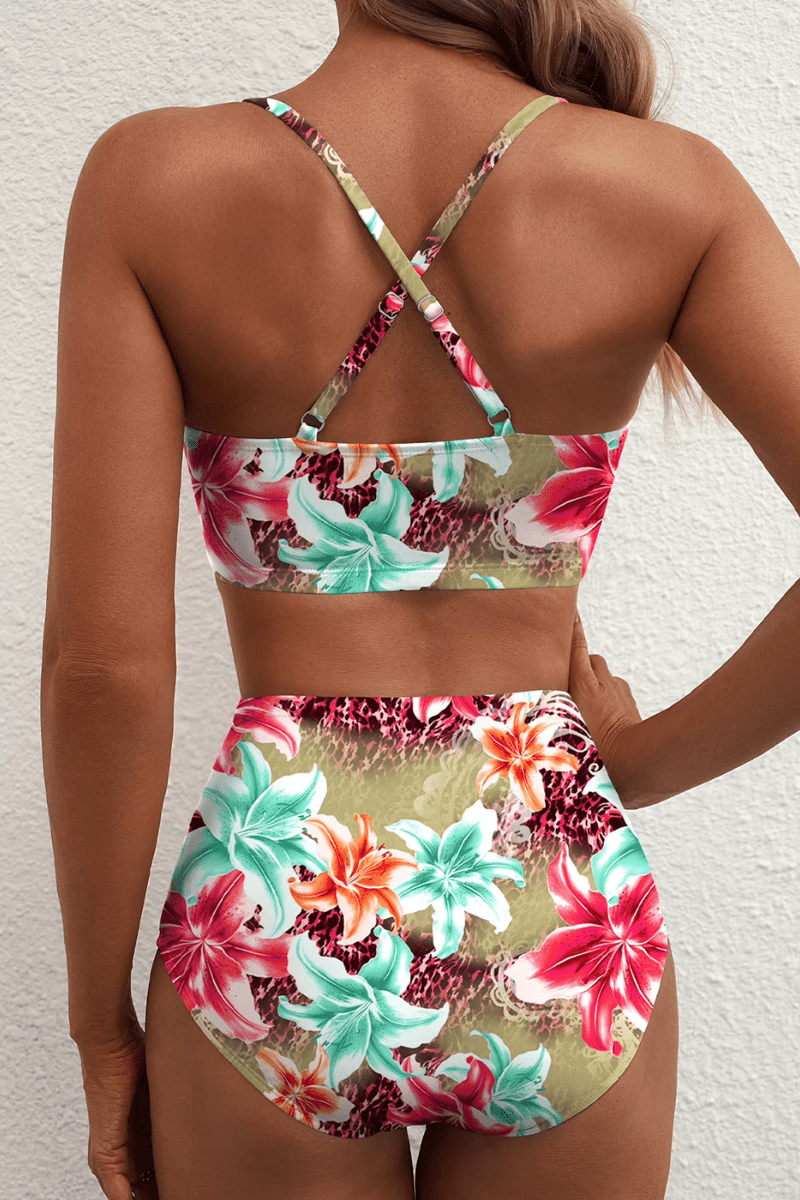 Riviera - Bikini Elegante Con Talle Alto Floral - VENZA BARCELONA