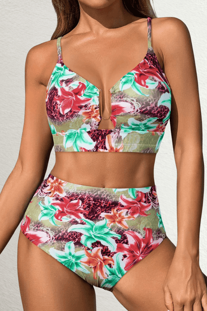 Riviera - Bikini Elegante Con Talle Alto Floral - VENZA BARCELONA