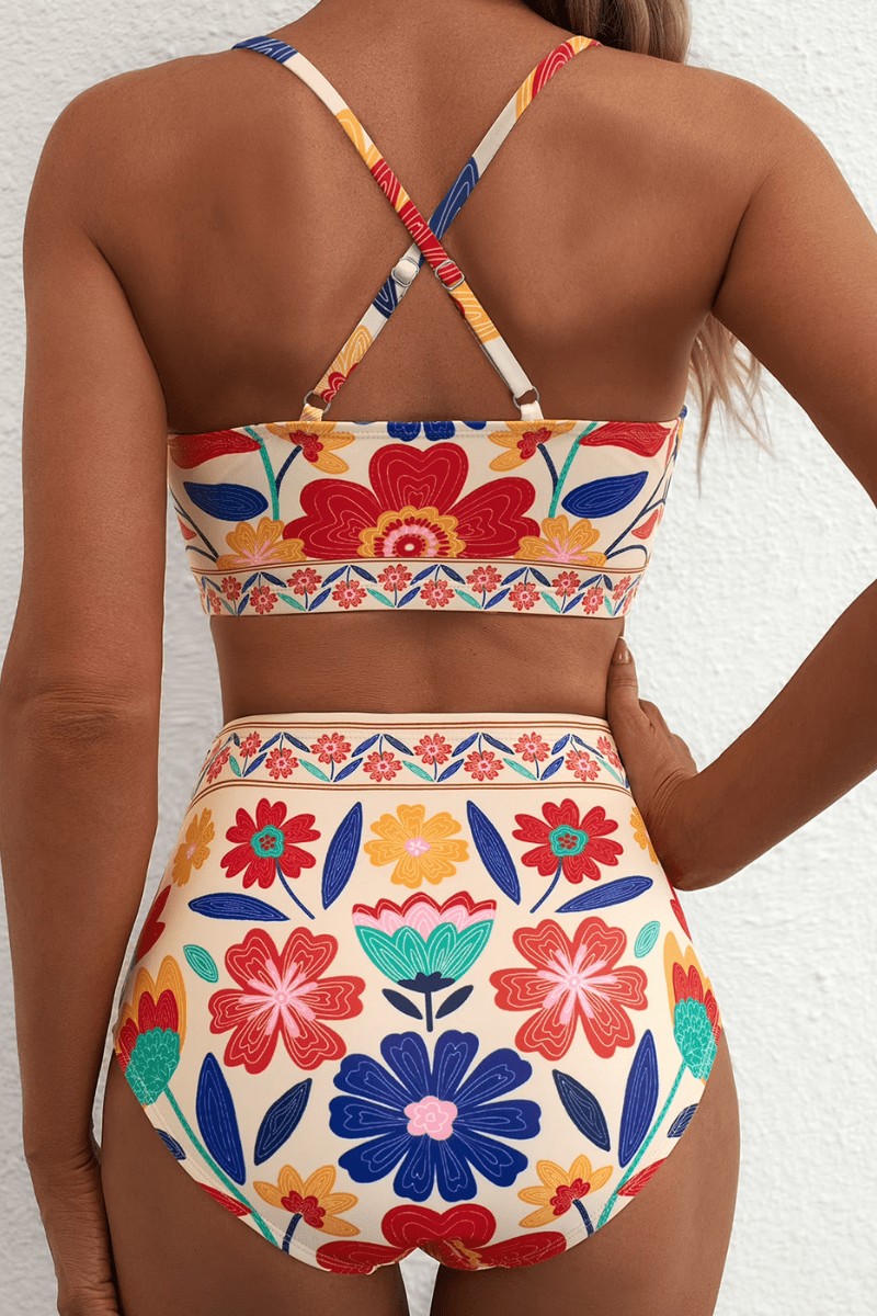 Riviera - Bikini Elegante Con Talle Alto Floral - VENZA BARCELONA