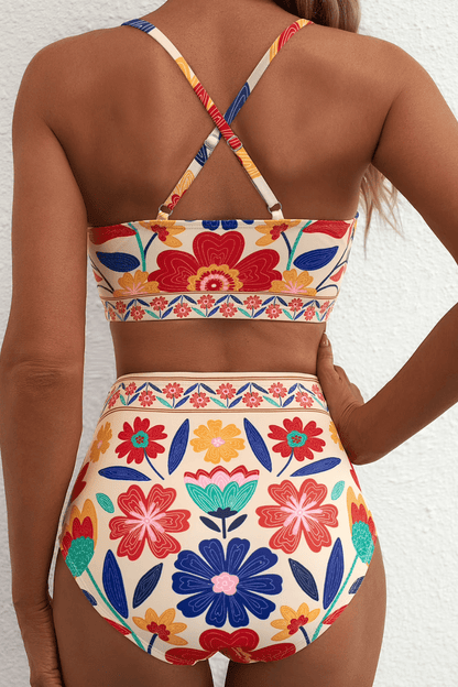 Riviera - Bikini Elegante Con Talle Alto Floral - VENZA BARCELONA