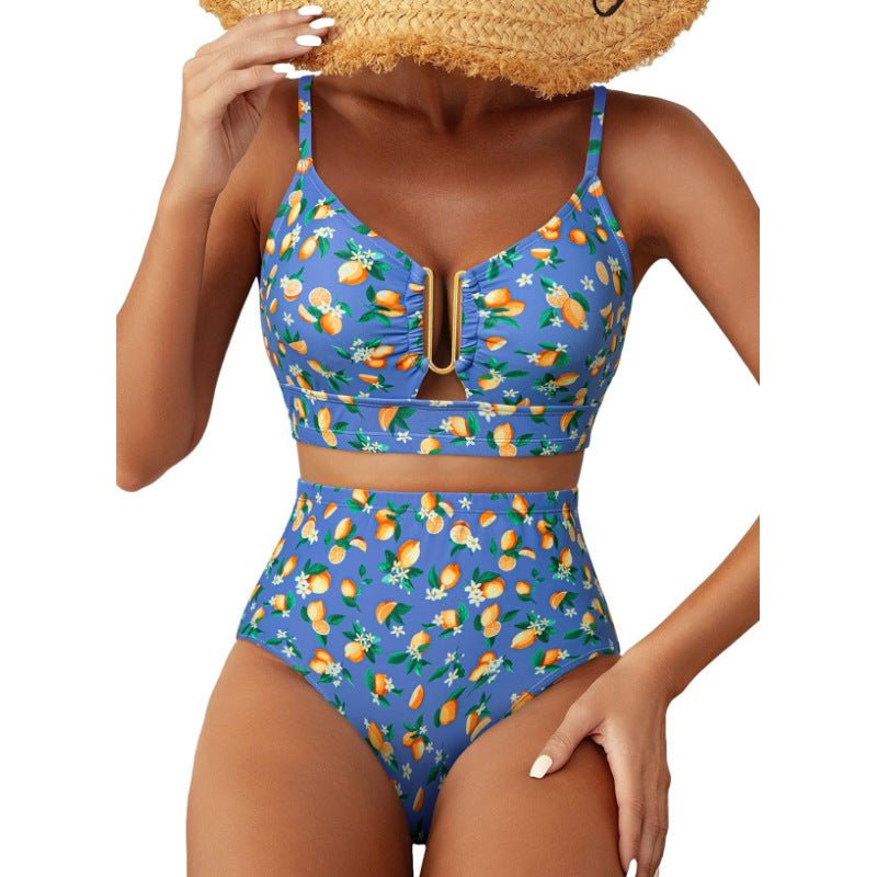 Riviera - Bikini Elegante Con Talle Alto Floral - VENZA BARCELONA
