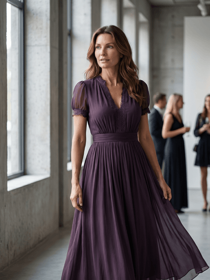Salomé | Vestido largo con cintura fruncida y abertura gota - VENZA BARCELONA