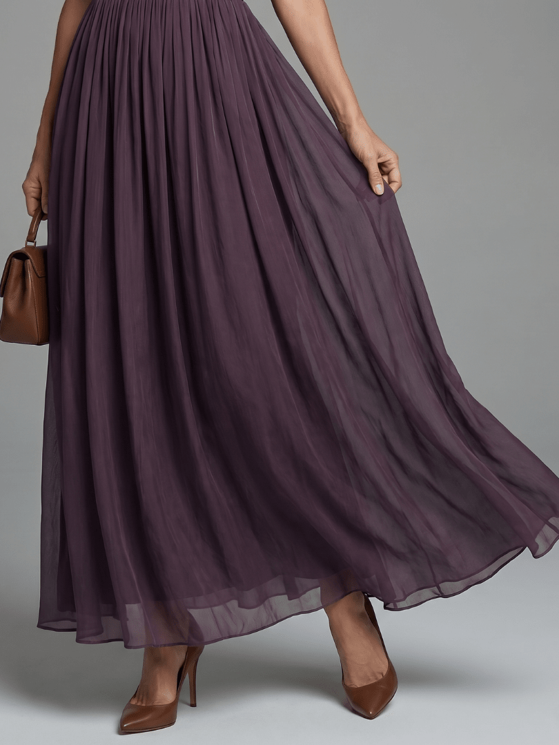 Salomé | Vestido largo con cintura fruncida y abertura gota - VENZA BARCELONA
