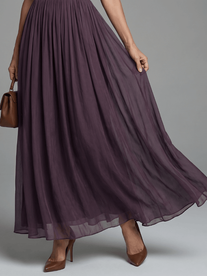 Salomé | Vestido largo con cintura fruncida y abertura gota - VENZA BARCELONA