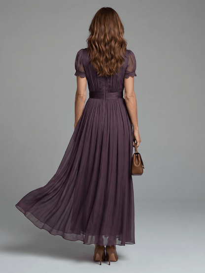 Salomé | Vestido largo con cintura fruncida y abertura gota - VENZA BARCELONA